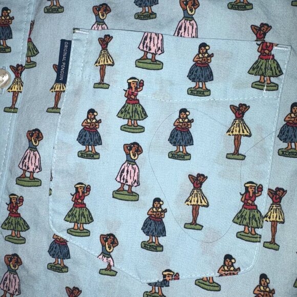 Men's Penguin By Munsingwear Hawaiian Aloha SSBD Wahine Dancing Hula Girls Small - Picture 3 of 11